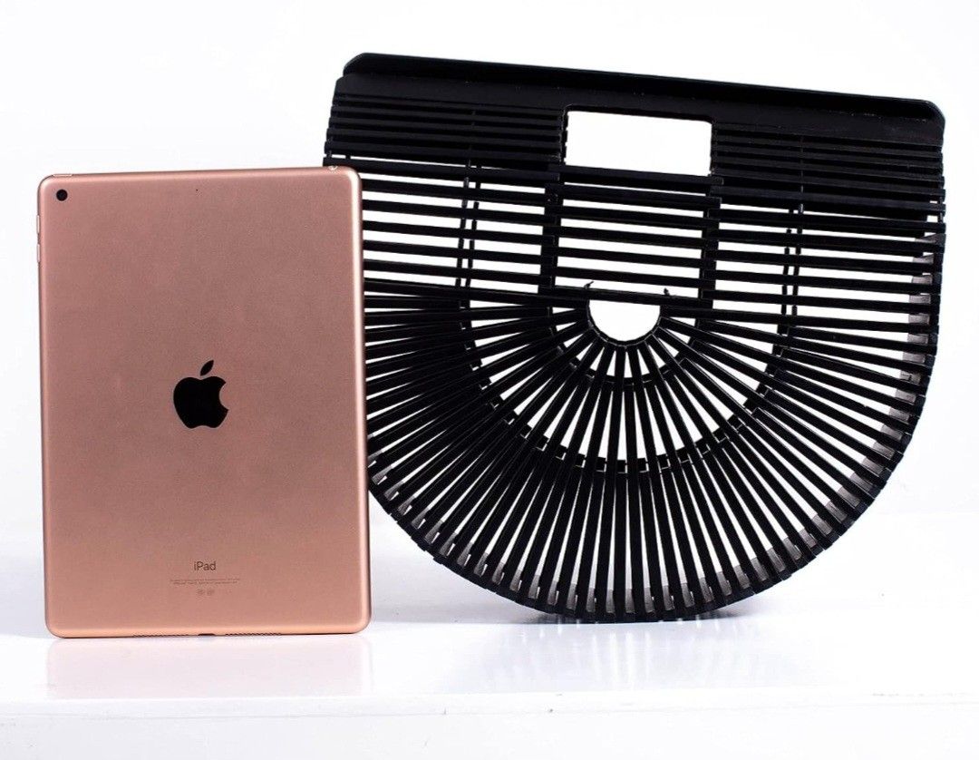 BLACK Women's Bamboo Handbag by Handmade Straw Bag,Tote Bamboo Purse Basket Bag for Summer Beach