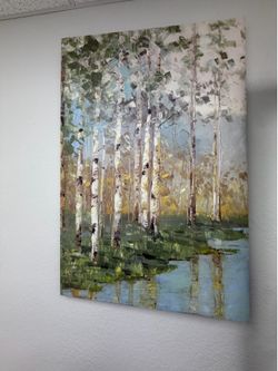 Large Modern Canvas Wall Art – Birch Tree Landscape – $80 OBO