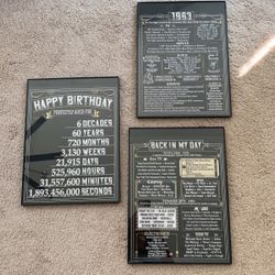 3 Posters In Glass Frame For 60 th Birthday 