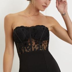Lulus Black Strapless Slit Gown