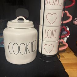 Rae Dunn Cookie Jar And Mug Set