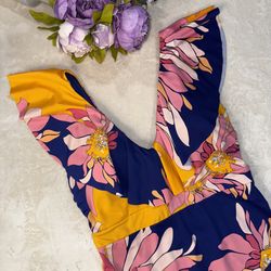 NWT Trina Turk Breeze Ruffle Plunge One-Piece Swimsuit