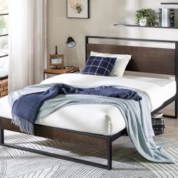 ZINUS Suzanne 44 Inch Bamboo and Metal Platform Bed Frame, Solid Steel Construction, No Box Spring Needed, Wood Slat Support, Easy Assembly, Grey Wash