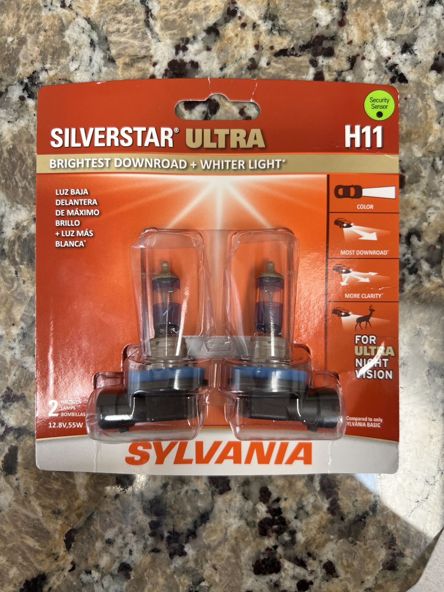 Sylvania H11 SilverStar Ultra: Halogen Headlight Bulb, Brightest Downroad and Whiter Light, 2 Pack