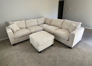 Corduroy sectional sofa with ottoman