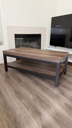 Rustic Wood and Metal Coffee Table with Storage Shelf
