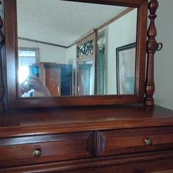 Antique Wooden Mirror With Drawers