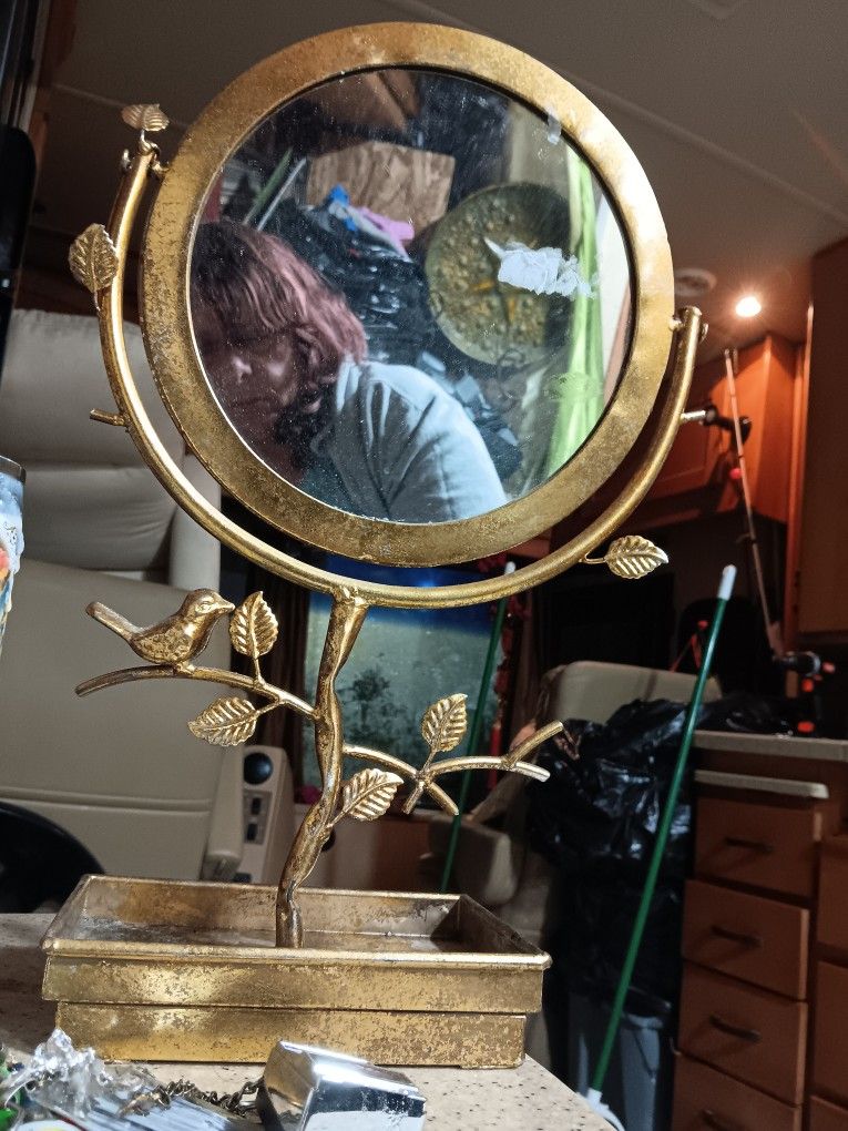 Antique Gold Tone Or Brass Or Gold Plated Vanity Mirror With Tray