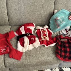 🎄 Bundle of Dog Christmas Outfits – Pajamas, Santa Suits & Hoodie SMALL