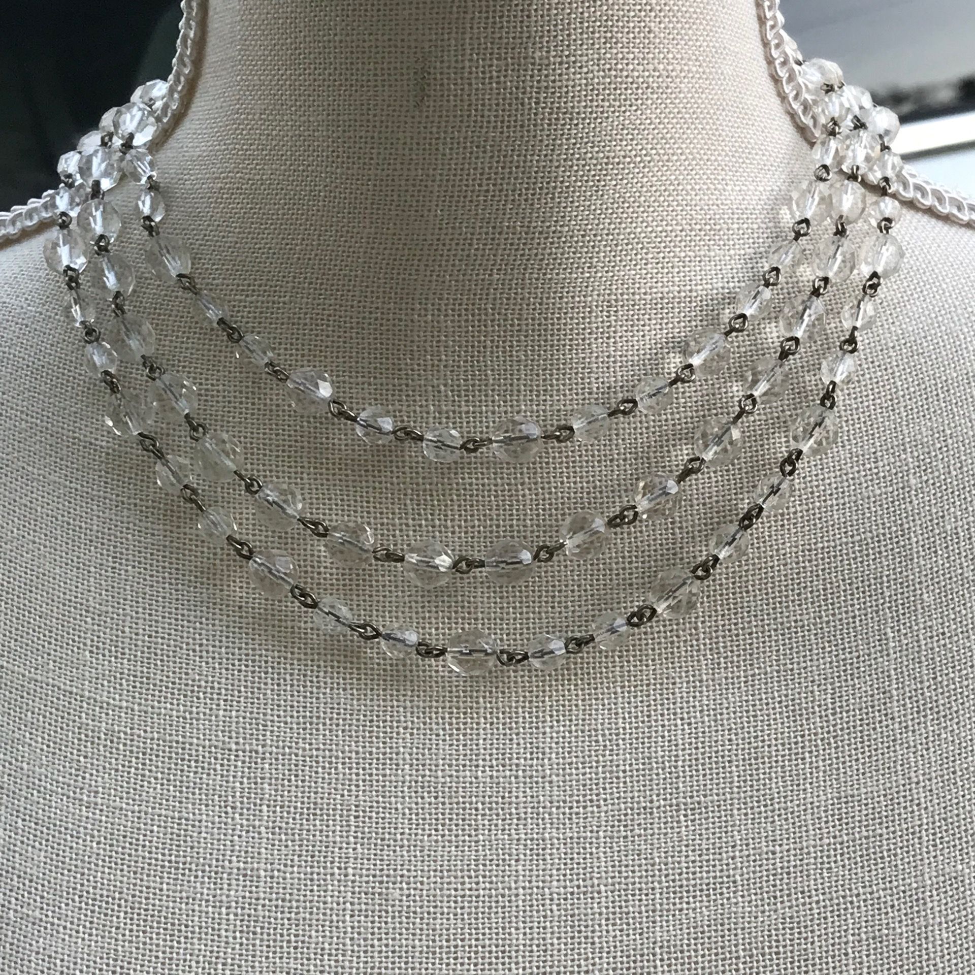 Vintage Inspired Triple Strand Crystal Necklace