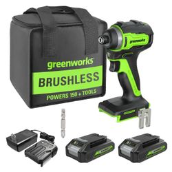 Green works 24V 1/4" 1950 in/lbs Brushless Impact Driver Kit $29.99