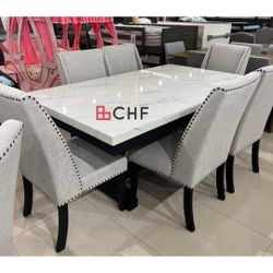 7 Pc Faux Marble Top Dining Table Set  // Limited Time Offer 