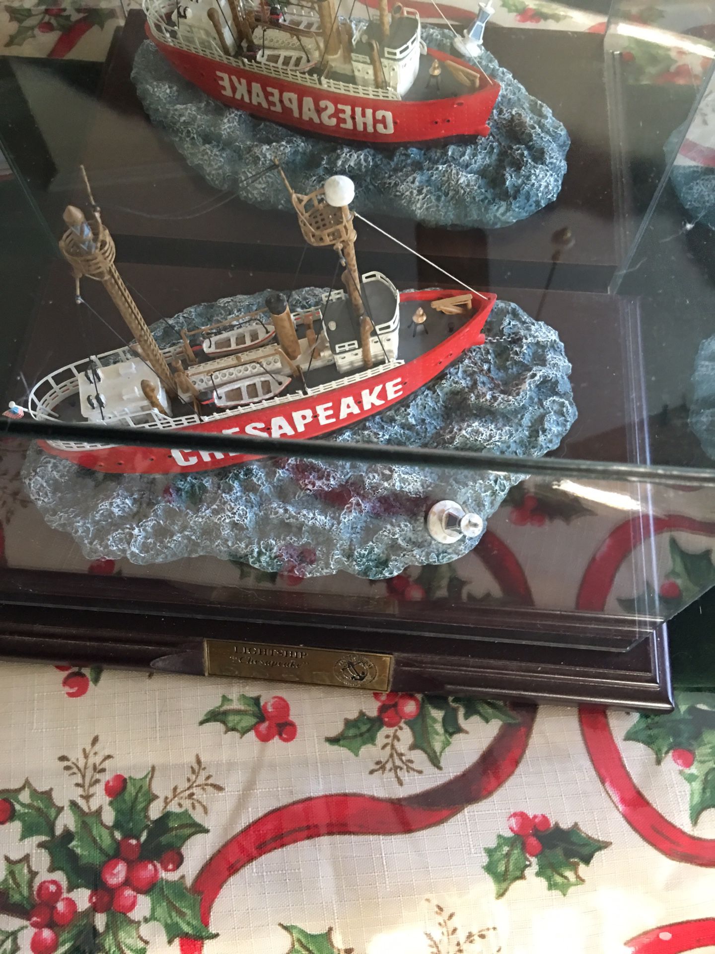 Chesapeake b collectible ship in heavy glass case