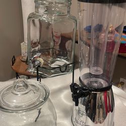 Glass Decanters And Large Bowl With Lid