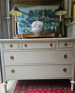 Vintage French Louis XVI style Grey Painted dresser / buffet table