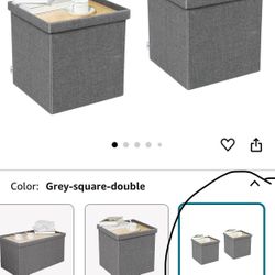 Storage Ottoman with Tray, Linen Small Coffee Table Folding Foot Rest Seat Cube, Dark Grey 16"X15.7"