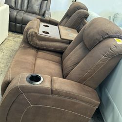 Brown Electric Reclining Sofa 