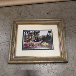 Green and Gold Tone Framed Tulip Garden Photograph