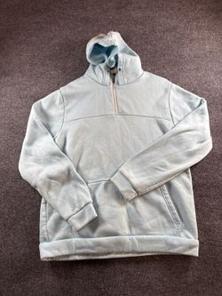 Mens L Light Blue Quarter Zip Hoodie Pullover Sweatshirt Kangaroo Pocket Casual