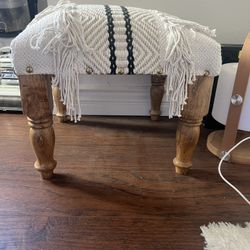 Elegant White Boho Fringe Foot Stool