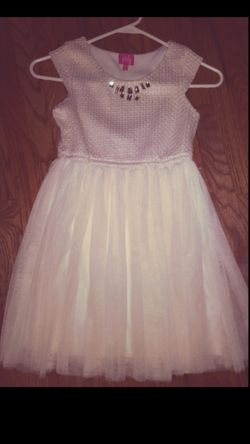 Party Dress Tull Skirt attach, Gold/Silver Rhinestones Size 8 Girls