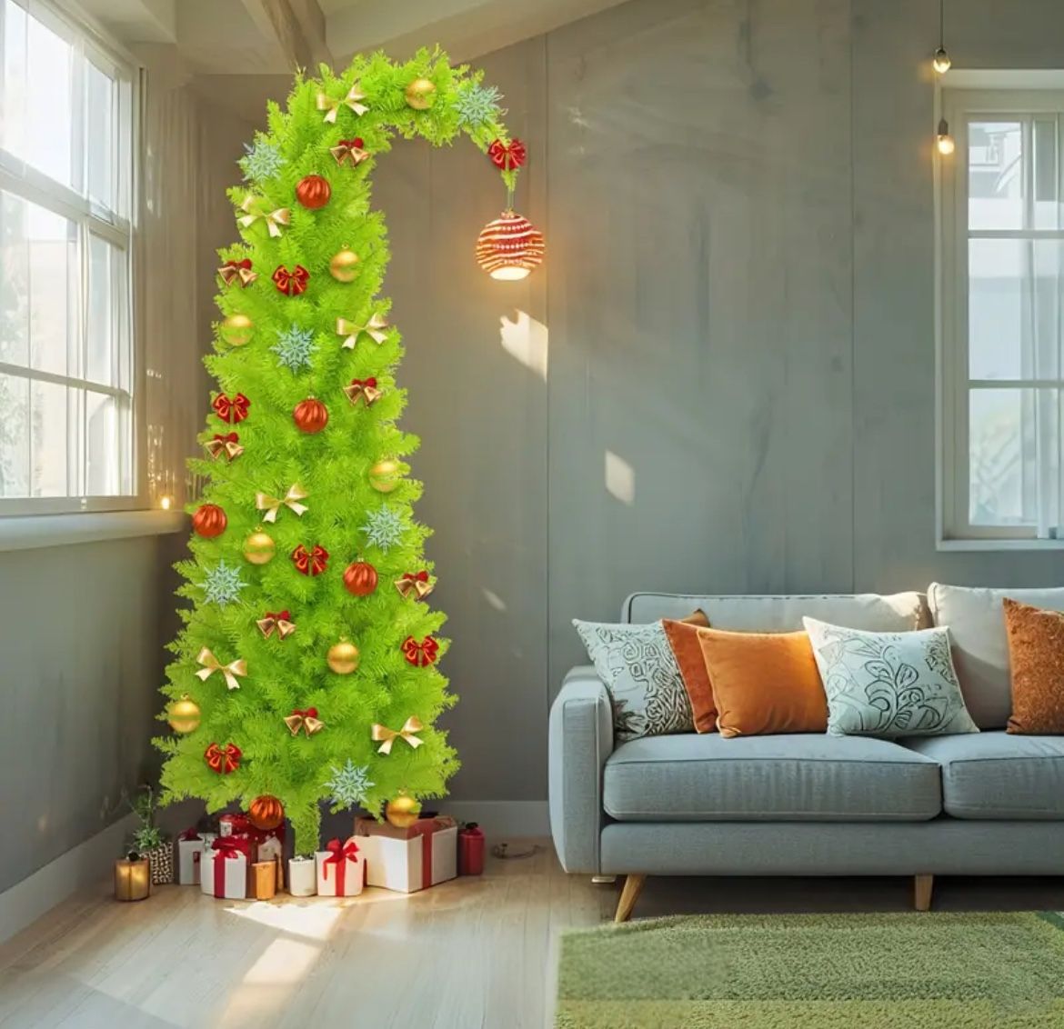 Whimsical 6 Ft Christmas Tree The Grinch W Skirt Lights & Ornament