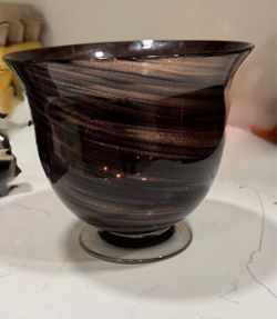 Dark Art Glass Footed Bowl Vase