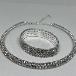 Rhinestone Choker With Matching Bracelet 