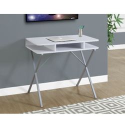 White Top Computer & Writing Desk Silver Metal Legs