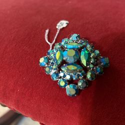 Large 50 Or 60s  Aqua Brooch 