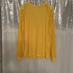 Miholl Bright Yellow Dress Shirt W, Lace Sleeves