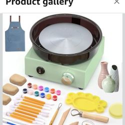 Alldeer Mini Pottery Wheel Kit - 6" Turntable Two-Way Rotation Clay Wheel, Metal Frame, Removable Splash Tray Ceramic Making Kit with 18PCS Sculpting 