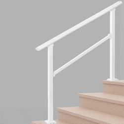 Hand Rails for Outdoor Steps，Stair Handrail & Indoor Stair Railing Kit，Railings for Outdoor Steps for Fence & Outdoor Steps (1, White-Straight, 4 Step