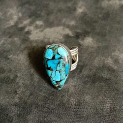 Sterling Silver 925 Womens Handcrafted Ring 10.72g Size 7 Crushed Blue Turquoise Boho Southwestern Hippie Clean