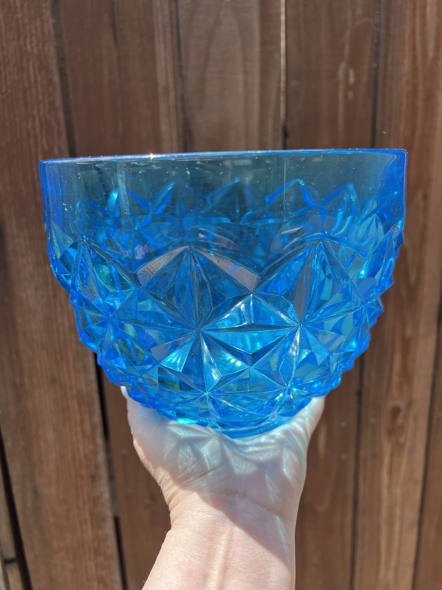 Indiana Diamond Point Turquoise/Aqua/Bright Blue 6" x 8" Large Glass Bowl