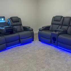 Black Gray Brown Electric High Quality LED Recliner Sofa Loveseat With Speaker