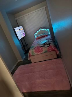 Twin Kids Bed Frame with LED Headboard