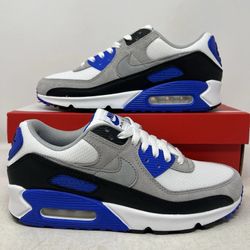 Nike Men's Air Max 90 Shoes - Hyper Royal Light Smoke Grey White - Size 8, 8.5, 11.5