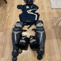 6 Pc Easton Catcher Gear Adult Chest 17+ Shin Guards 16+ with Knee Savers, Mask