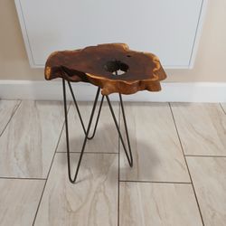 Small Accent End Table with Solid Teak Root Top  20"H x 14"W 