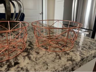 2 rose gold wire baskets
