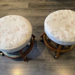 Vintage chairs  with rollers. Solid wood. Set of two. Good conditions. One chair need repair of cover. (some rips). Both chairs has additional covers.