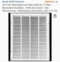 24" X 36" Steel Return Air Filter Grille for 1" Filter - Removable Face/Door - HVAC Duct Cover - Flat Stamped Face - White [Outer Dimensions: 26.5 X 3