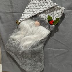 Christmas Stocking Gnome Design With a Fuzzy Beard & Pink Nose.