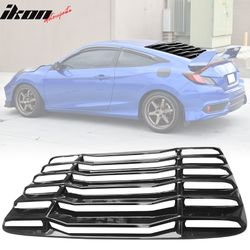 Fits 2016-2020 Honda Civic 2Dr Coupe Rear Window Louvers Cover Gloss Black ABS