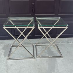 2 Glass & Chrome Side Tables