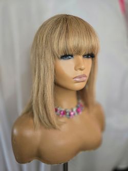 Human hair wig  dark blonde nrw  12" regular cap  with bangs