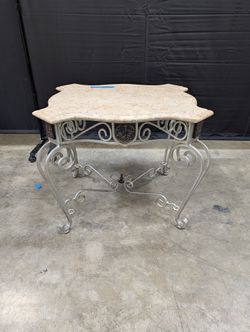 Ornate Metal End Table with Stone Top