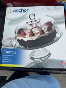 Anchor Hocking Company Canton Cake Set 2 Piece Glass Dome & Plate New In Box