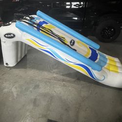 Rave Sports Water Pool Dock Slide - 9' long slick slide, 2 slider centering air chambers and vinyl molded foot steps 10' x 34" x 68" (inflated) 